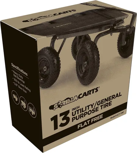 Miniatura 9 de Gorilla Carts Paquete de 2 Neumáticos de Repuesto Sin Pinchazos de 13 Pulgadas, Capacidad de 300 lb Cada Uno – Poliuretano Sólido, Cubo de 2.16