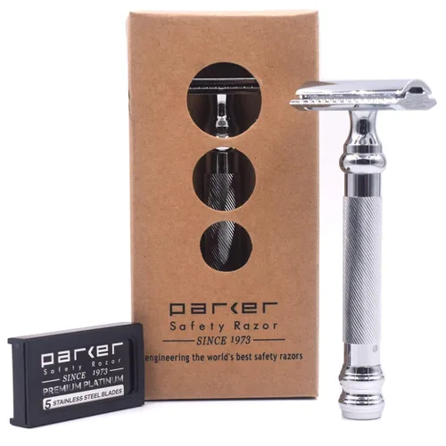 Parker 98R Maquinilla de afeitar de seguridad de doble filo con mango largo ultra pesado y 5 cuchillas