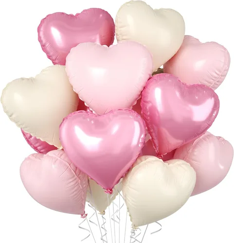 Miniatura 9 de Globos de corazón azul bebé, 10 piezas de globos en forma de corazón azul claro y blanco pastel, globos de papel de aluminio blanco arena crema