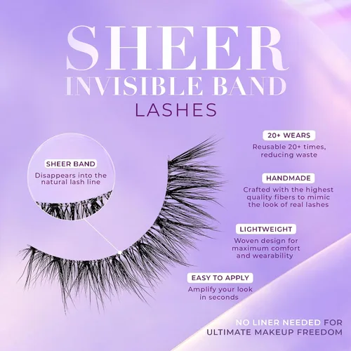 Miniatura 3 de Lilly Lashes Banda Transparente, Pestañas Postizas con Pestañas de Banda Invisible, Medias Pestañas de Aspecto Natural, Media Pestaña Estilo Ojo