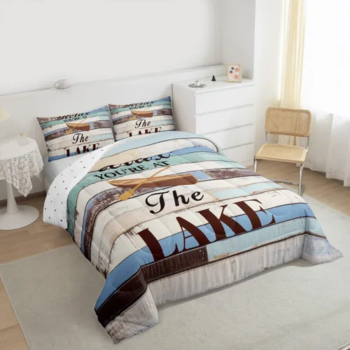 Miniatura 3 de Lake Life - Juego de edredón de tamaño individual para niños, adolescentes, juego de ropa de cama de madera rústica, transpirable, decoración