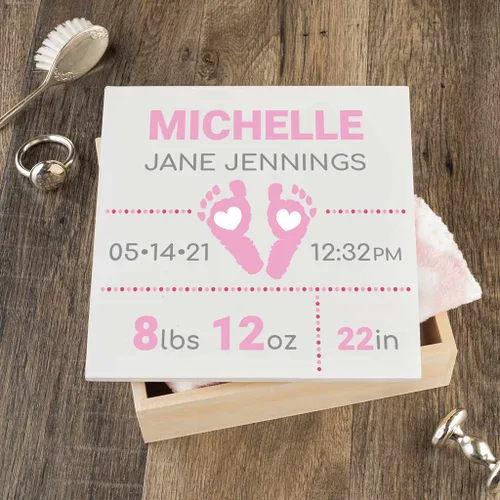 Miniatura 16 de Caja de recuerdo personalizada para bebé (huellas azules, regulares)