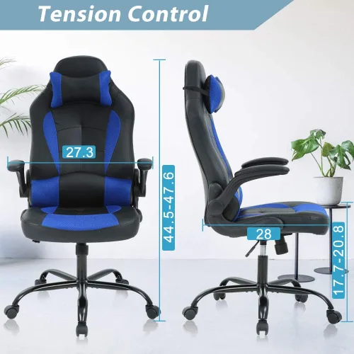 Miniatura 2 de Silla de juegos, silla de oficina con respaldo alto, silla de escritorio ergonómica de carreras de PC con reposacabezas soporte lumbar y brazos