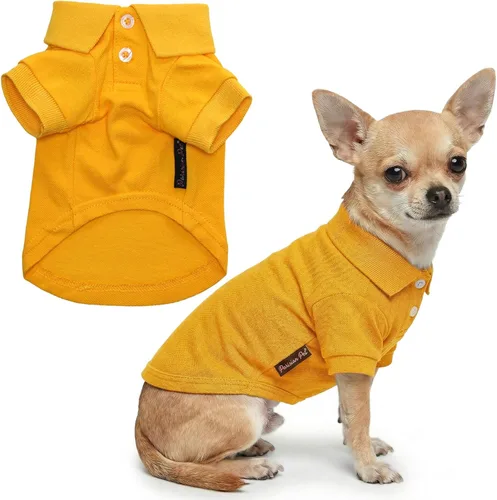 Miniatura 52 de Parisian Pet Polo para perro – Camisa de algodón transpirable en amarillo sólido – Ropa de verano tipo pullover con cuello abotonado para perros