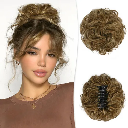 Miniatura 18 de RUWISS Pinza de Garra Moño Desordenado Postizo de Cabello Humano Real Moños Ondulados Rizados Chignon Extensiones de Moño Peinado Recogido