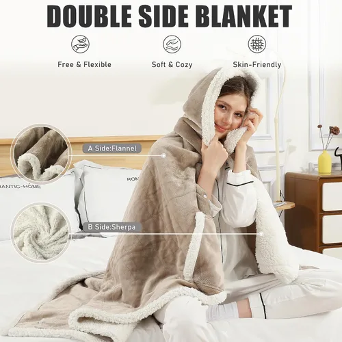 Miniatura 6 de COZYTY Manta eléctrica de chal con calefacción, envoltura térmica con bolsillos, 6 ajustes de calor y temporizador de apagado automático de 1-4