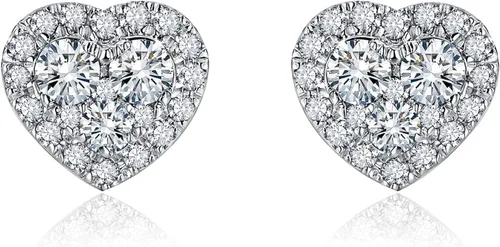 DAYBYDAY Aretes de plata de ley 925 de moissanita para mujeres y niñas, delicados y lindos corazones, redondos, cojines, ovalados, color D, VVS1,