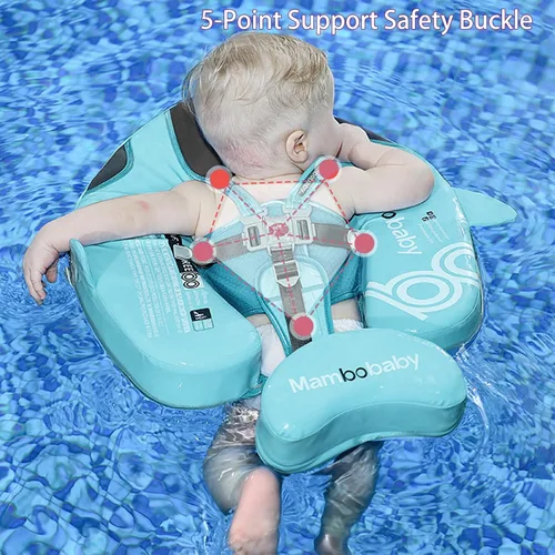 Miniatura 4 de Flotador Mambobaby no inflable con toldo, flotador de natación con protección UV para bebé con hebilla de seguridad, entrenador de natación de cola