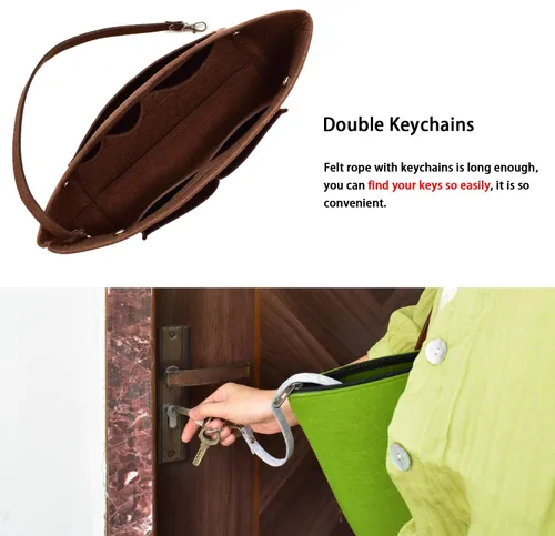 Miniatura 5 de VANCORE Organizador de fieltro para bolso, organizador de bolso estrecho, bolsa de viaje para cosméticos, para mujeres, café, grande