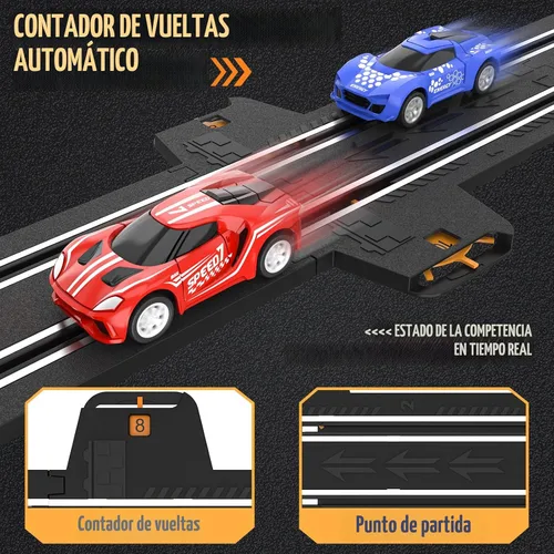 Miniatura 5 de Juegos de carreras de autos con 4 autos de carreras de alta velocidad, batería o pista de carreras eléctrica para niños y niños, doble juego