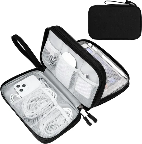 Miniatura 49 de FYY Organizador electrónico, organizador de cables de viaje, bolsa de transporte para accesorios electrónicos, portátil, impermeable, doble capa