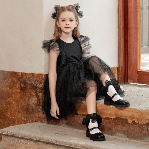 Miniatura 12 de Dicry Calcetines de encaje doble para niñas pequeñas con puños ondulados y volantes grandes para bebés y niños