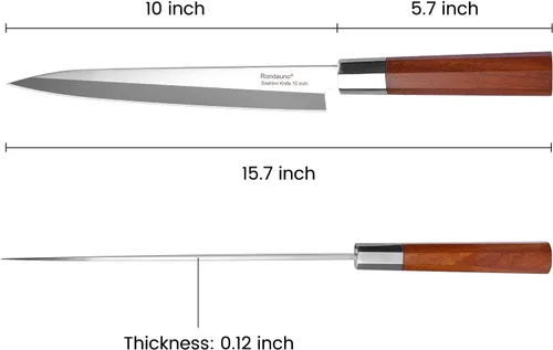 Miniatura 2 de Rondauno Cuchillo Sashimi Yanagiba - Cuchillo de sushi japonés de acero inoxidable de alto carbono de 10 pulgadas para cortar y filetear peces