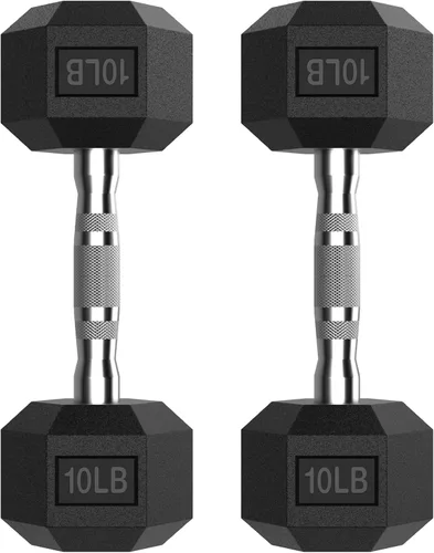 Miniatura 20 de HANDBODE Juego de 2 mancuernas hexagonales de 2.5 a 65 libras con revestimiento de goma, mancuernas para ejercicio y fitness, peso de mano