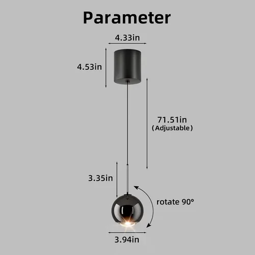 Miniatura 3 de ziidoo Lámpara colgante moderna negra con forma de globo, rotación de 90 grados arbitrariamente ajustable, electrochapada, lámpara colgante