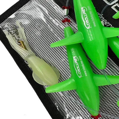 Miniatura 4 de Lobo Lures #401 Teaser de atún con forma de margarita, cadena de 400 libras, líder de 500 libras, sacacorchos giratorio y bolsa de almacenamiento