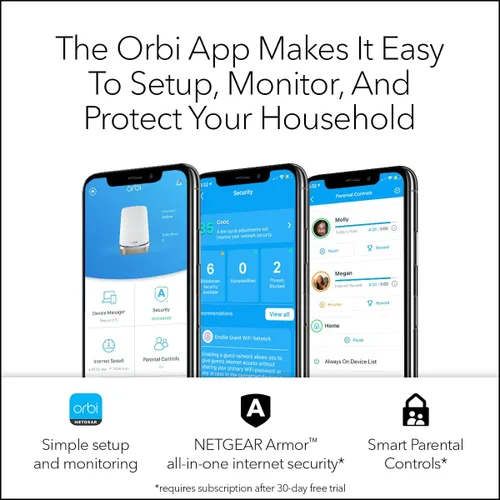 Miniatura 7 de NETGEAR Router WiFi 6E de cuatro bandas Orbi (RBRE960), características de seguridad, velocidad de hasta 10 Gbps, cubre hasta 3,000 pies cuadrados