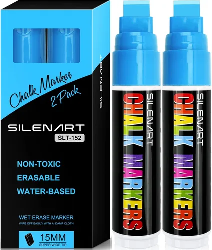Miniatura 10 de SILENART Marcadores de tiza negra para ventana, punta gigante, rotulador de coche de 0.591 in, 2 unidades Pluma de pintura lavable grande