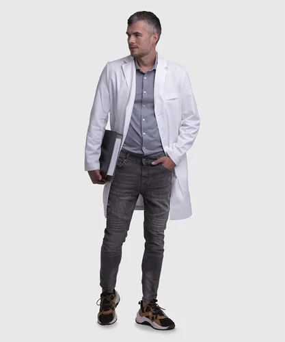 Miniatura 3 de Dr. James Abrigo de laboratorio profesional para hombre, ajuste a medida, cierre de cuatro botones, múltiples bolsillos, blanco, 39 pulgadas de largo