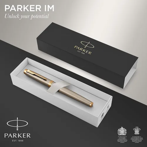 Miniatura 2 de Pluma fuente Parker IM Punta fina de metal satinado con recarga de tinta azul 1931649 Brushed Metal and Gold