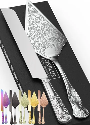 Miniatura 9 de Orblue Juego de cuchillo y servidor para pastel de boda, juego de corte de alta calidad, bellamente grabado, elegante recuerdo para recién casados