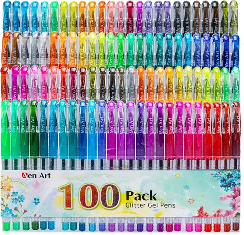 Miniatura 8 de Bolígrafos de gel con purpurina con estuche para libros de colorear para adultos, juego de 100 colores con purpurina con un 30% más de tinta de neón