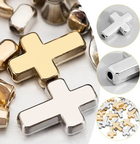 Miniatura 4 de 400 cuentas cruzadas a granel para hacer joyas, dijes espaciadores de crucifijo de plástico CCB dorado y plateado, mini cuentas sueltas religiosas