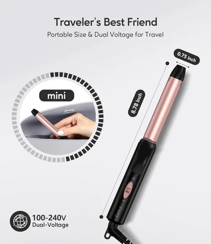 Miniatura 2 de FARERY Mini rizador de pelo de cerámica para cabello corto, 3/4 pulgadas, 100-240 V de doble voltaje, rizador de tamaño de viaje con queratina