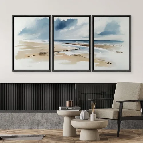 Miniatura 628 de SIGNWIN Lienzo enmarcado para pared, arte con pinceladas de flujo neutro en tonos beige abstractos, ilustraciones, arte moderno, decorativo