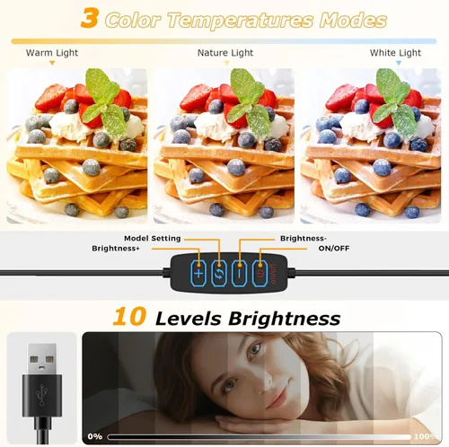 Miniatura 3 de Soporte de cámara superior con anillo de luz, brazo flexible articulado para teléfono compatible con iPhone, webcam Logitech, trípode de escritorio