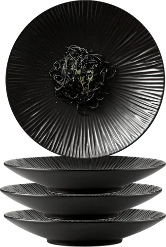 Jusalpha Juego de 4 platos llanos de porcelana de estilo japonés, platos circulares versátiles para servir desayuno, ensalada, cena de carne, PL018