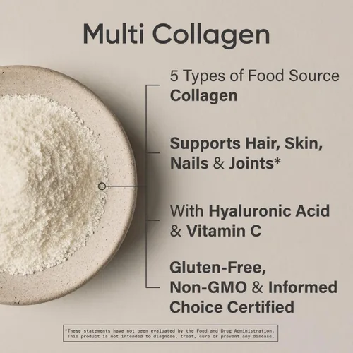 Miniatura 4 de Sports Research® Polvo de proteína de colágeno múltiple - Péptidos de colágeno de fuente alimentaria (Tipo I, II, III, V, X) con ácido hialurónico +