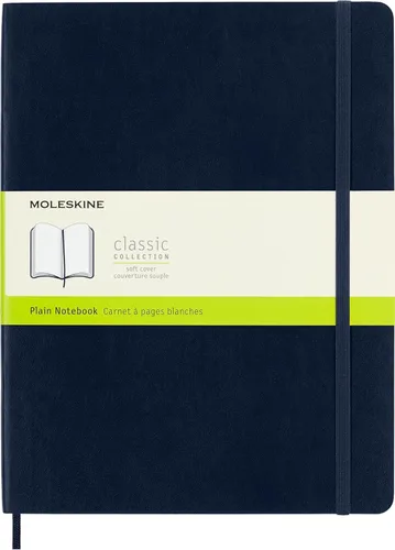 Moleskine - Cuaderno clásico, tapa blanda, tamaño XL (7.5 x 9.5 pulgadas), liso/en blanco, azul zafiro, 192 páginas