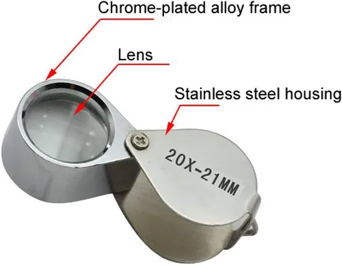 Miniatura 3 de 3 piezas 10X / 20X / 30X Jeweler - Lupa de cristal de diamante de metal, cuerpo redondo, lupa para ojos, lupa de ojo de 0.827 in de diámetro