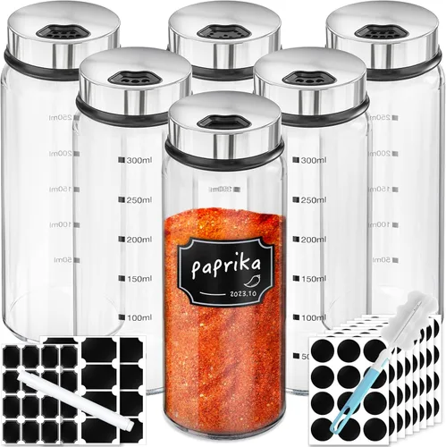 Miniatura 15 de Segarty Tarros de especias con tapas cocteleras, paquete de 6 botellas de vidrio de 4 onzas con tapa de acero inoxidable, recipientes de vidrio