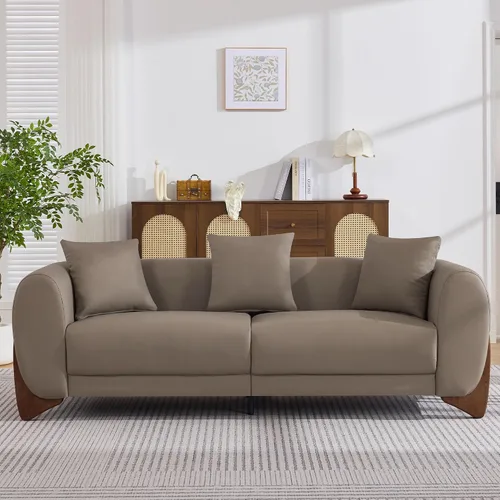 Miniatura 13 de Sofá Sherpa Boucle Moderno Tipo Nube de 3 Plazas de 87", Sofá con Patas de Madera Maciza, Asiento Extra Profundo de 25", Cómodo Sofá Tapizado
