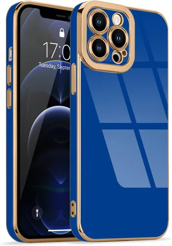 Miniatura 70 de Lafunda Diseñada para iPhone 13 Pro, fundas lujosas con chapado lindo para mujeres y niñas, elegante borde dorado, a prueba de golpes, TPU con funda