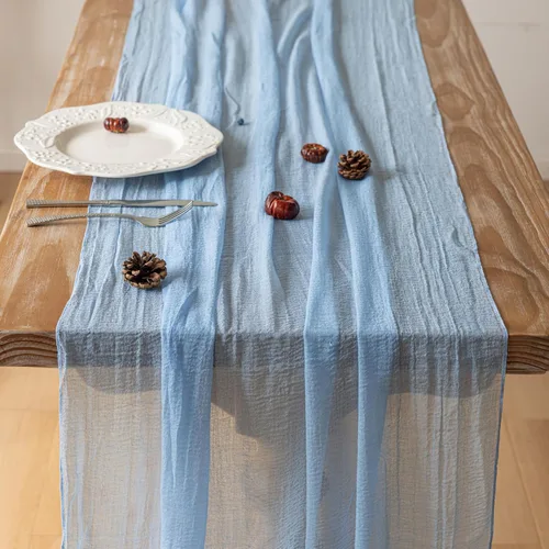 Miniatura 3 de Keketoarrange - Caminos de mesa rústicos de gasa color celeste, de 120 pulgadas y 10 pies, camino de mesa de tela de queso traslúcida para Azul claro