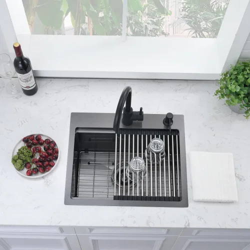 Miniatura 3 de Fregadero de cocina/bar negro empotrable de 20 x 17 pulgadas, estación de trabajo de acero inoxidable calibre 16, fregadero pequeño para cocina