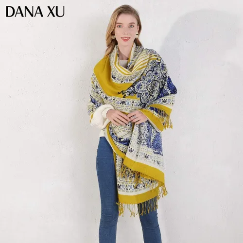 Miniatura 130 de DANA XU Manta de pashmina extragrande 100% de lana merina, bufanda de viaje, bufanda de cachemira para mujer, otoño e invierno, chal de gran