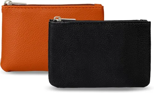 Paquete de 2 monederos, monedero pequeño portátil de piel sintética con cremallera, monedero pequeño para mujer, tarjeta de crédito, facturas