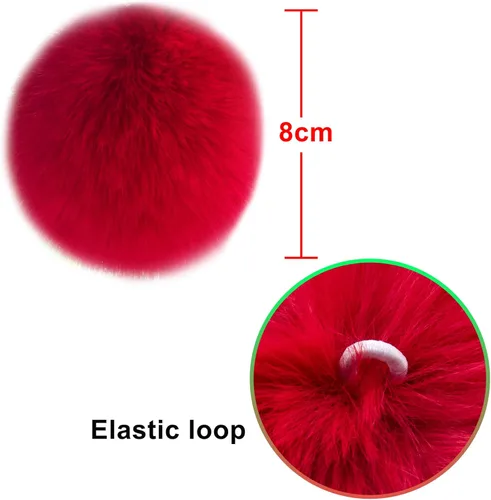 Miniatura 3 de BQTQ 20 pompones de piel sintética para manualidades, pompón esponjoso con lazo elástico para sombreros, llaveros, bufandas, guantes, bolsas