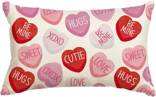 AVOIN colorlife Funda de almohada de corazón de caramelo rosa para el día de San Valentín, 12 x 20 pulgadas, decoración de aniversario y boda para