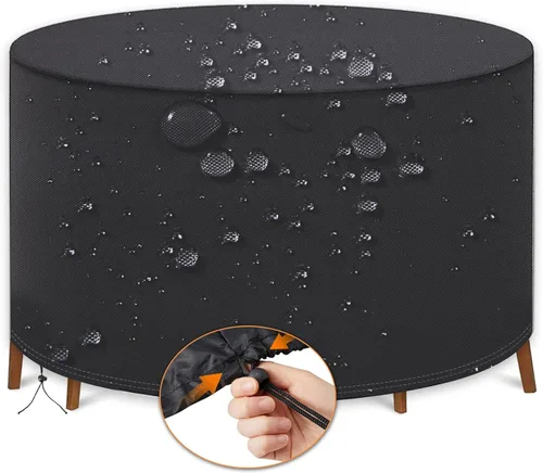 Miniatura 8 de Funda de mesa para exteriores, fundas de mesa de patio para muebles de exterior con cordón resistente al viento, impermeable, fundas rectangulares