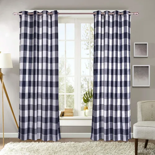 Miniatura 4 de Decotex 2 paneles de cortina de ventana con ojales a cuadros de patio (2 paneles de 53 x 63 pulgadas, negro/beige)