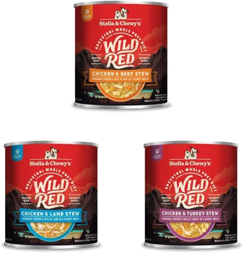 Stella & Chewy's Wild Red - Alimento húmedo para perros, paquete variado de 3 sabores, guisos sin granos con alto contenido de proteínas y 96% de