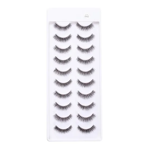 Miniatura 2 de EMEDA 002 - 10 pares de pestañas postizas de aspecto natural, pestañas postizas suaves, 100% hechas a mano, reutilizables, banda transparente, 1