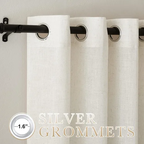 Miniatura 3 de NICETOWN Cortinas de arpillera de lino para ventanas de 90 pulgadas de largo, con ojales, mezcla de lino decorativas, cortinas semitransparentes