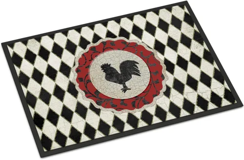 Caroline's Treasures SB3086JMAT - Felpudo de gallo con arlequín blanco y negro, 24 x 36 pulgadas, tapete para puerta delantera, interior y exterior,