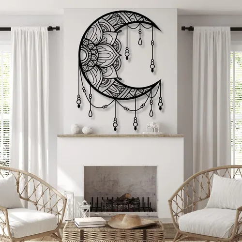 Miniatura 5 de UGJSH Arte de pared de metal, luna creciente de metal, 17 x 24 pulgadas, dorado, arte de pared para decoración del hogar